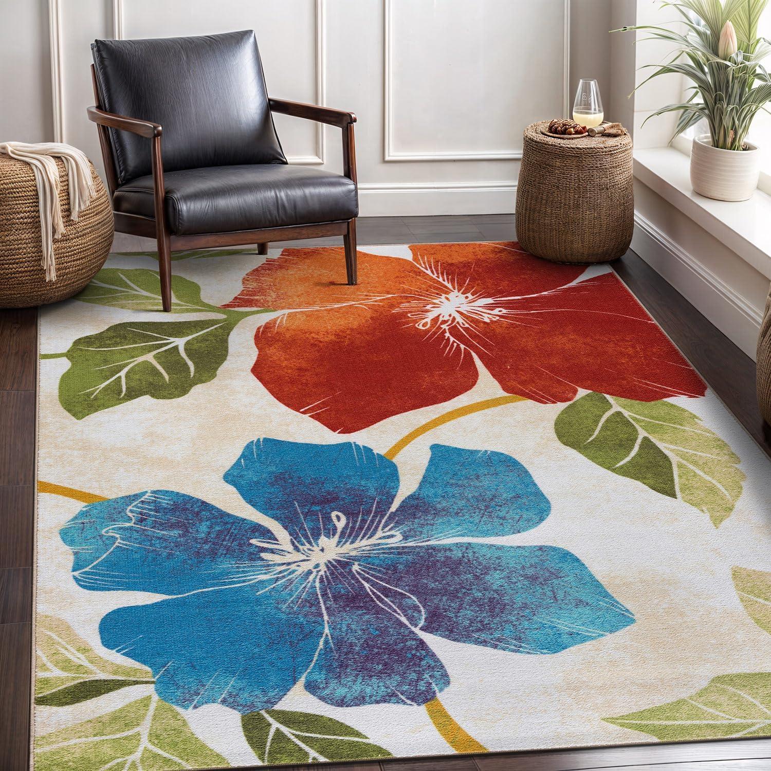 image:imageCAMILSON Solana Modern Floral 2 x 7 Area Rugs NonSkid NonSlip Rubber Backing Yellow Brown Flowers Indoor Rug 2x7 Yellow BrownFloral Multicolor