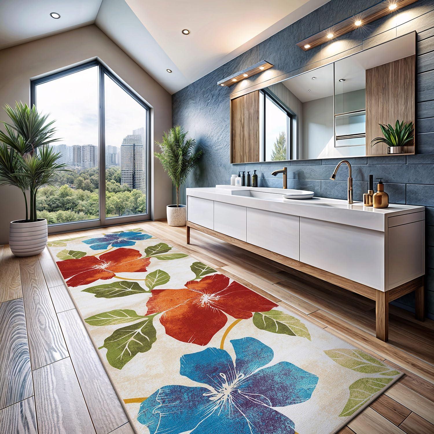 image:imageCAMILSON Solana Modern Floral 2 x 7 Area Rugs NonSkid NonSlip Rubber Backing Yellow Brown Flowers Indoor Rug 2x7 Yellow BrownFloral Multicolor