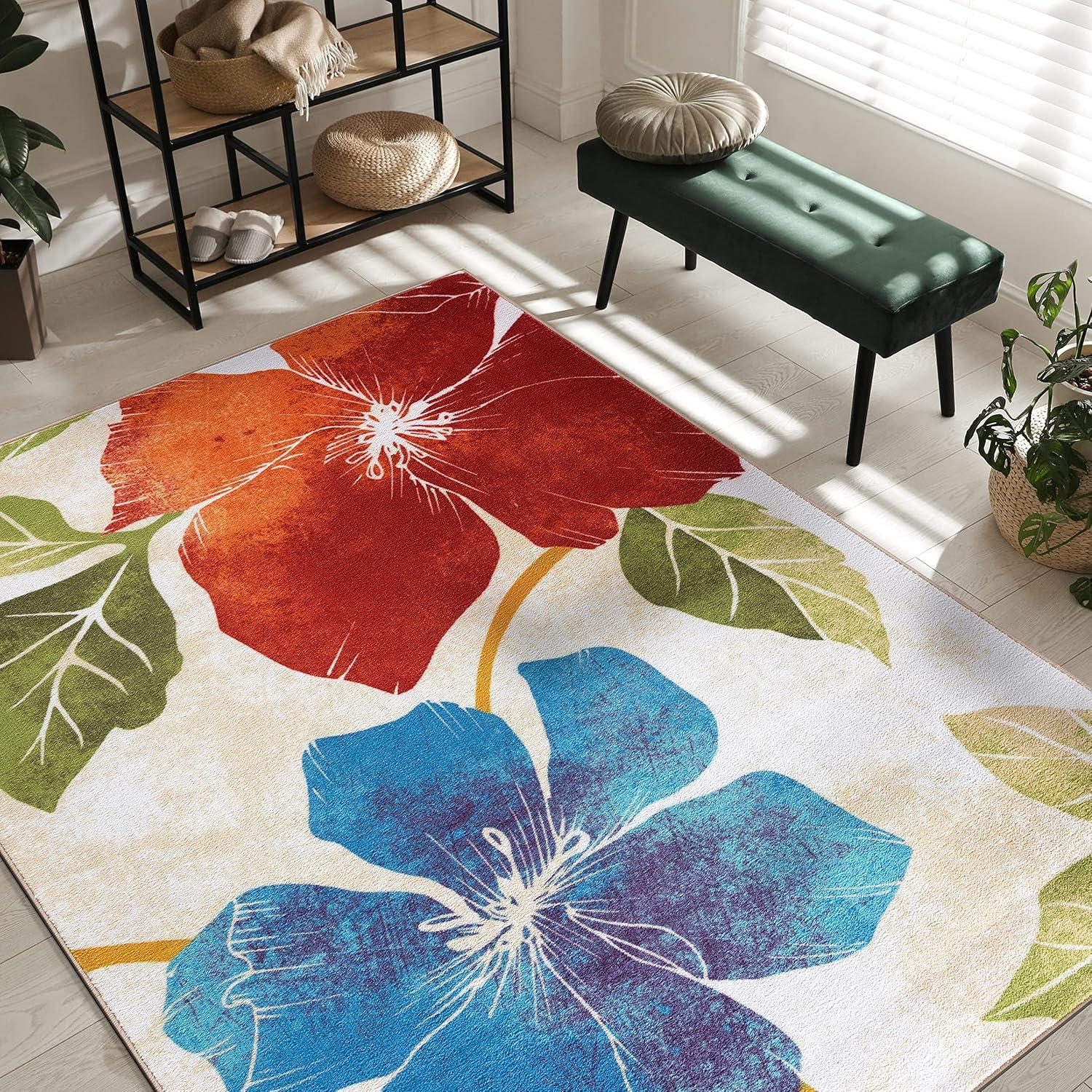 image:imageCAMILSON Solana Modern Floral 2 x 7 Area Rugs NonSkid NonSlip Rubber Backing Yellow Brown Flowers Indoor Rug 2x7 Yellow BrownFloral Multicolor