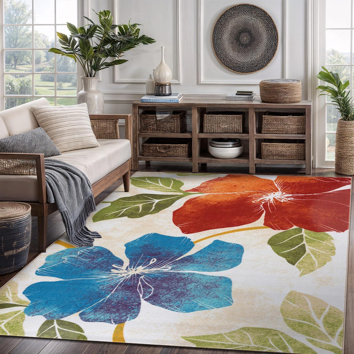 image:imageCAMILSON Solana Modern Floral 2 x 7 Area Rugs NonSkid NonSlip Rubber Backing Yellow Brown Flowers Indoor Rug 2x7 Yellow BrownFloral Multicolor