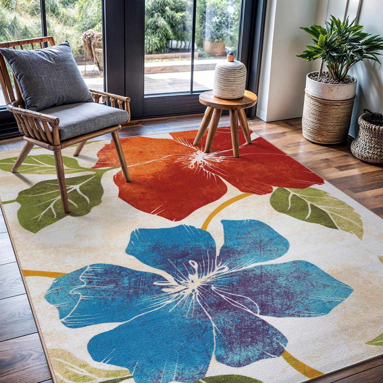 image:imageCAMILSON Solana Modern Floral 2 x 7 Area Rugs NonSkid NonSlip Rubber Backing Yellow Brown Flowers Indoor Rug 2x7 Yellow BrownFloral Multicolor