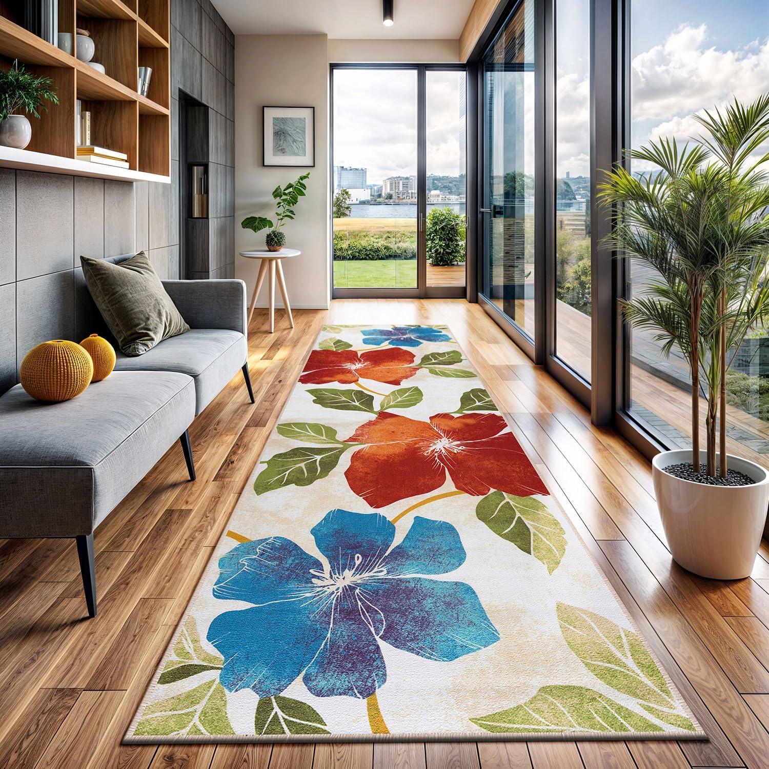 image:imageCAMILSON Solana Modern Floral 2 x 7 Area Rugs NonSkid NonSlip Rubber Backing Yellow Brown Flowers Indoor Rug 2x7 Yellow BrownFloral Multicolor