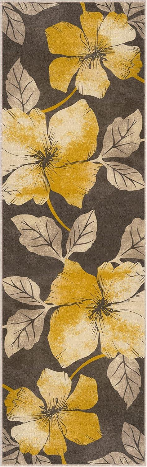 image:imageCAMILSON Solana Modern Floral 2 x 7 Area Rugs NonSkid NonSlip Rubber Backing Yellow Brown Flowers Indoor Rug 2x7 Yellow BrownFloral Yellow Brown