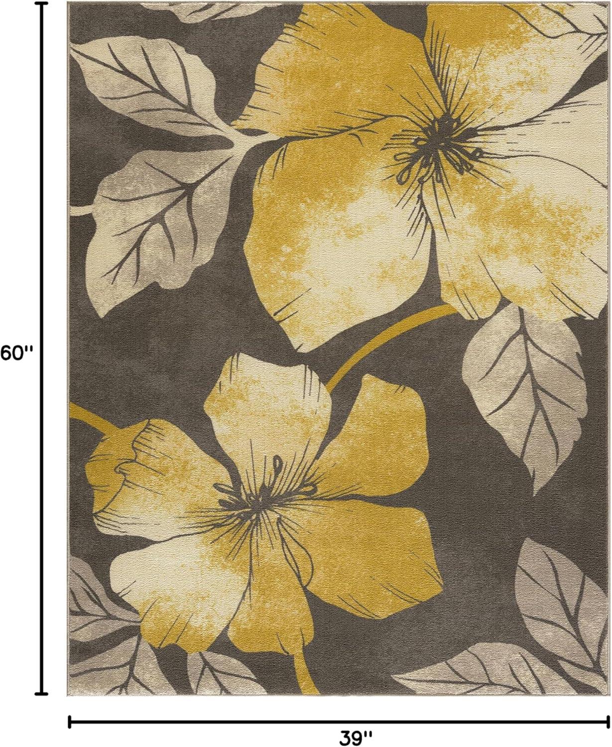 image:imageCAMILSON Solana Modern Floral 2 x 7 Area Rugs NonSkid NonSlip Rubber Backing Yellow Brown Flowers Indoor Rug 2x7 Yellow BrownFloral Yellow Brown