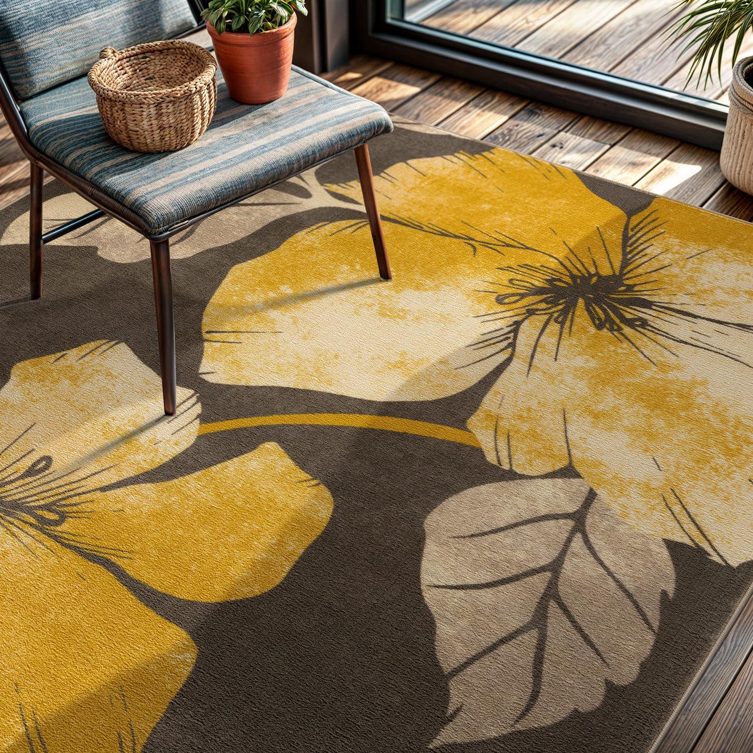 image:imageCAMILSON Solana Modern Floral 2 x 7 Area Rugs NonSkid NonSlip Rubber Backing Yellow Brown Flowers Indoor Rug 2x7 Yellow BrownFloral Yellow Brown