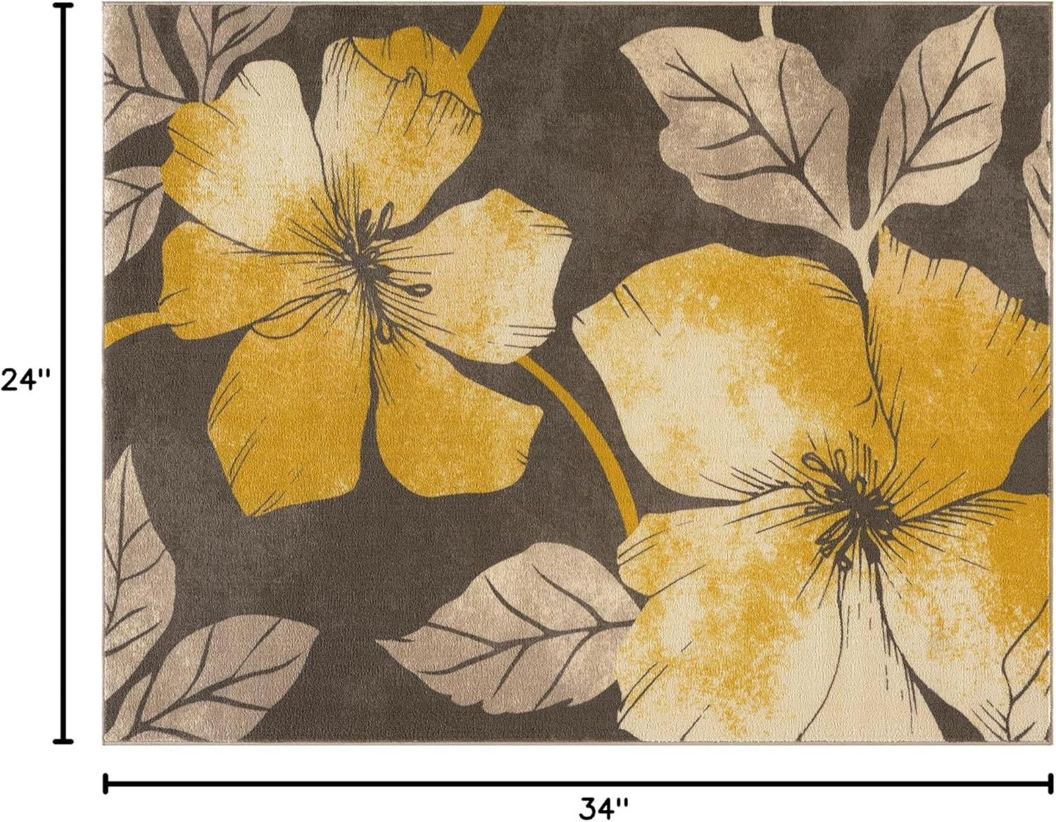 image:imageCAMILSON Solana Modern Floral 2 x 7 Area Rugs NonSkid NonSlip Rubber Backing Yellow Brown Flowers Indoor Rug 2x7 Yellow BrownFloral Yellow Brown