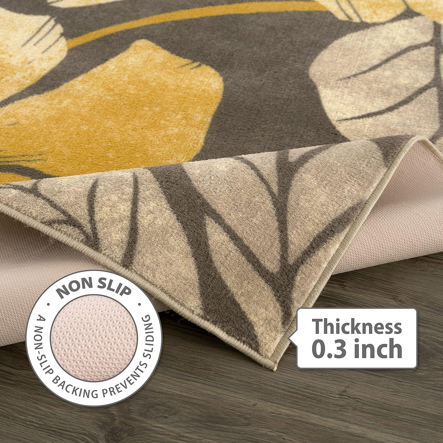 image:imageCAMILSON Solana Modern Floral 2 x 7 Area Rugs NonSkid NonSlip Rubber Backing Yellow Brown Flowers Indoor Rug 2x7 Yellow BrownFloral Yellow Brown