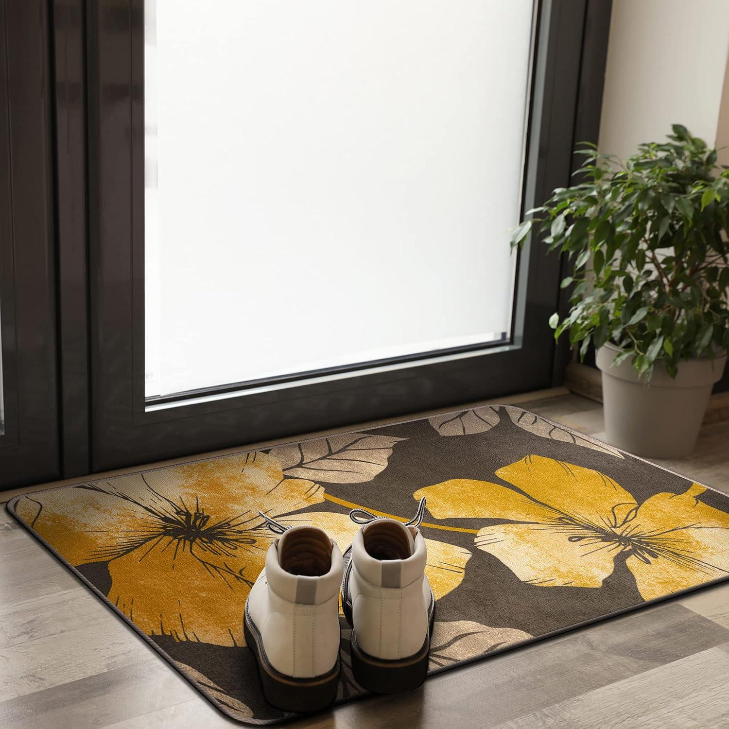 image:imageCAMILSON Solana Modern Floral 2 x 7 Area Rugs NonSkid NonSlip Rubber Backing Yellow Brown Flowers Indoor Rug 2x7 Yellow BrownFloral Yellow Brown