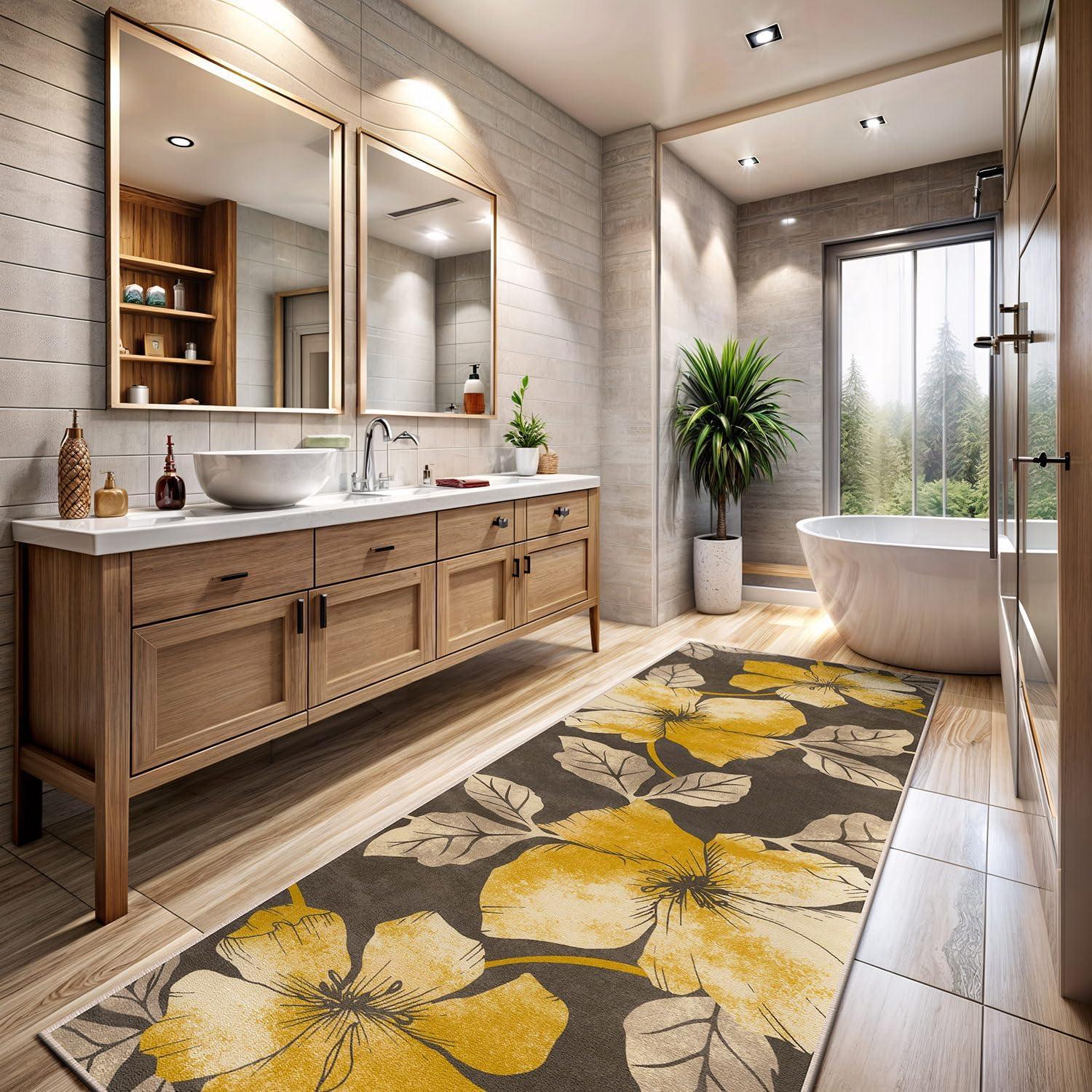 image:imageCAMILSON Solana Modern Floral 2 x 7 Area Rugs NonSkid NonSlip Rubber Backing Yellow Brown Flowers Indoor Rug 2x7 Yellow BrownFloral Yellow Brown