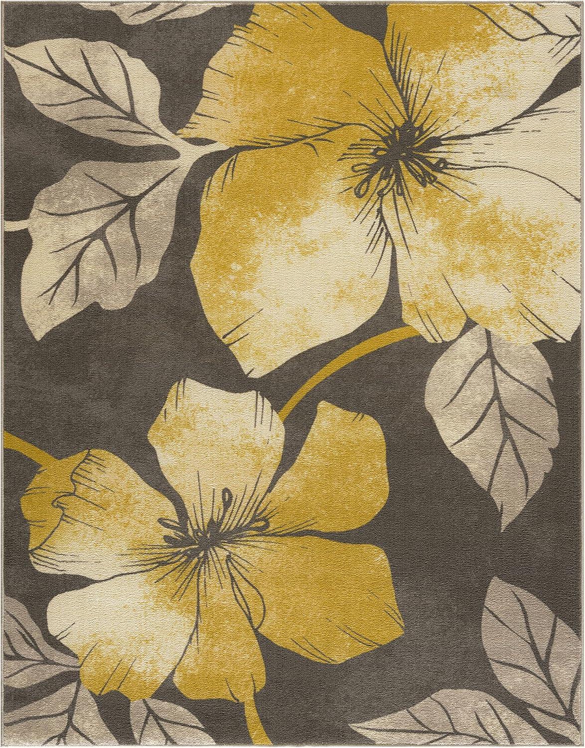 image:imageCAMILSON Solana Modern Floral 2 x 7 Area Rugs NonSkid NonSlip Rubber Backing Yellow Brown Flowers Indoor Rug 2x7 Yellow BrownFloral Yellow Brown