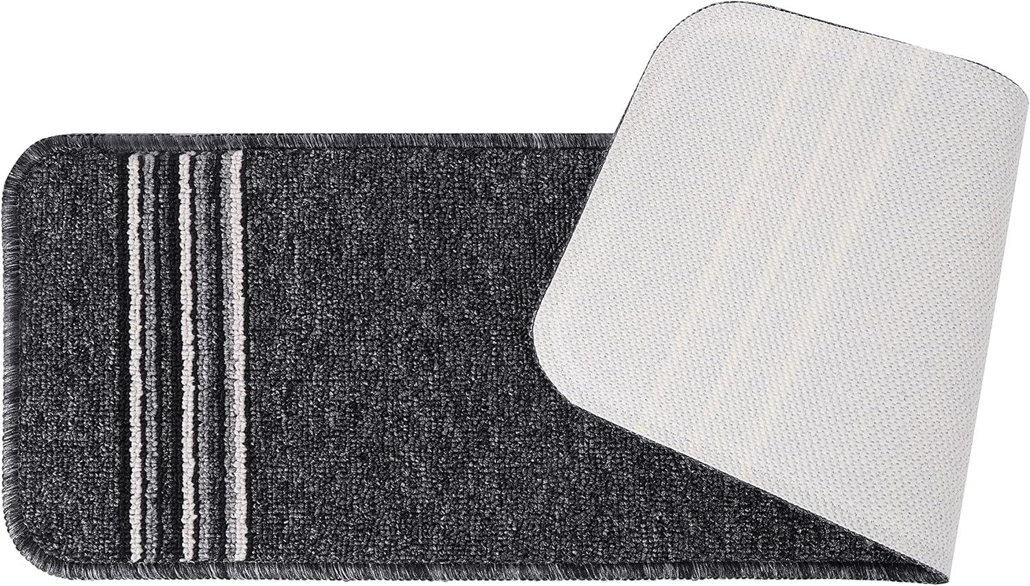 image:imageCAMILSON Stair Treads Runner Mats Non Slip Rug Pads for Indoor Outdoor Carpet Pet Dog Stair Step Covers Set of 13 Line BeigeLine Dark Grey