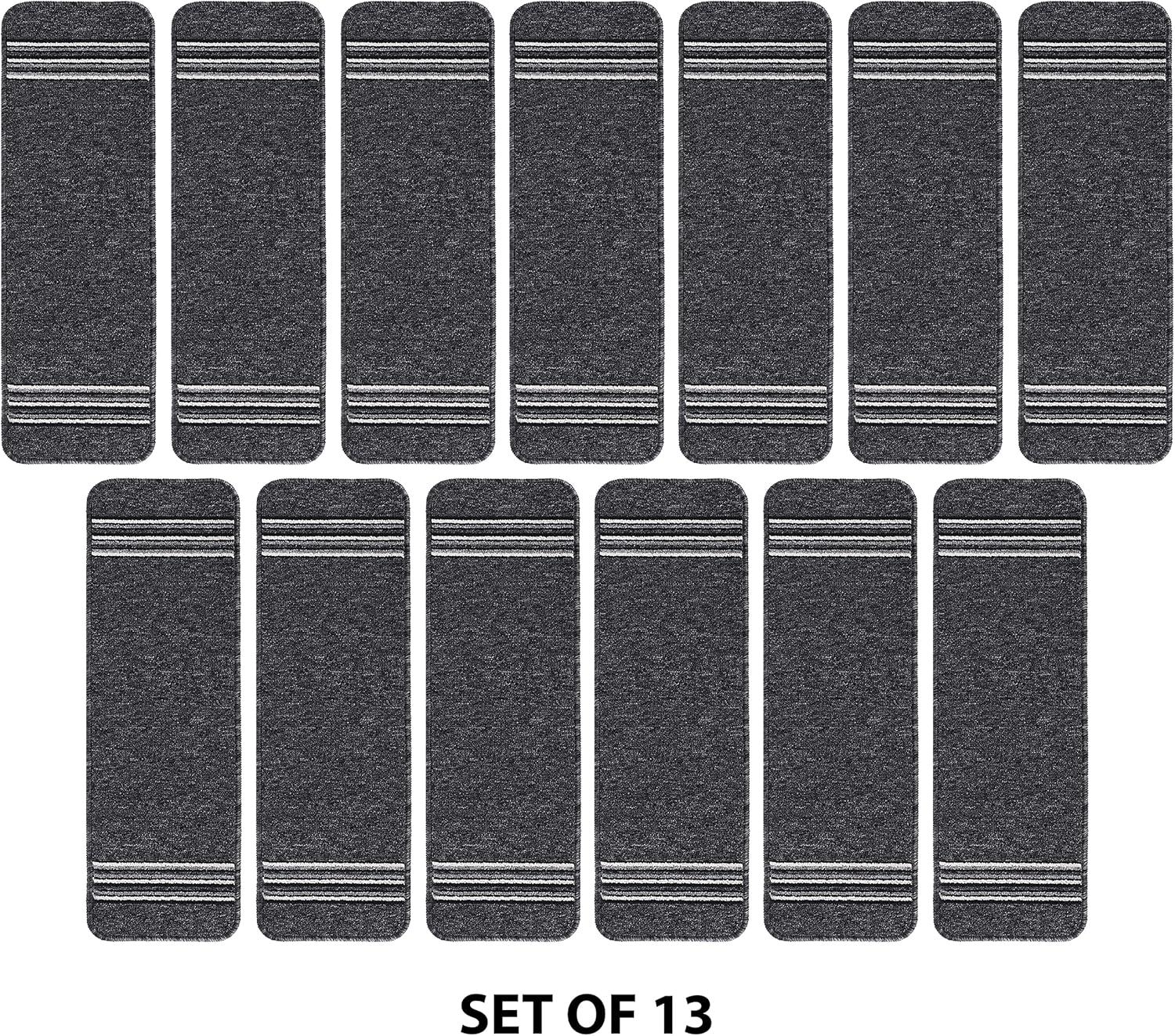 image:imageCAMILSON Stair Treads Runner Mats Non Slip Rug Pads for Indoor Outdoor Carpet Pet Dog Stair Step Covers Set of 13 Line BeigeLine Dark Grey