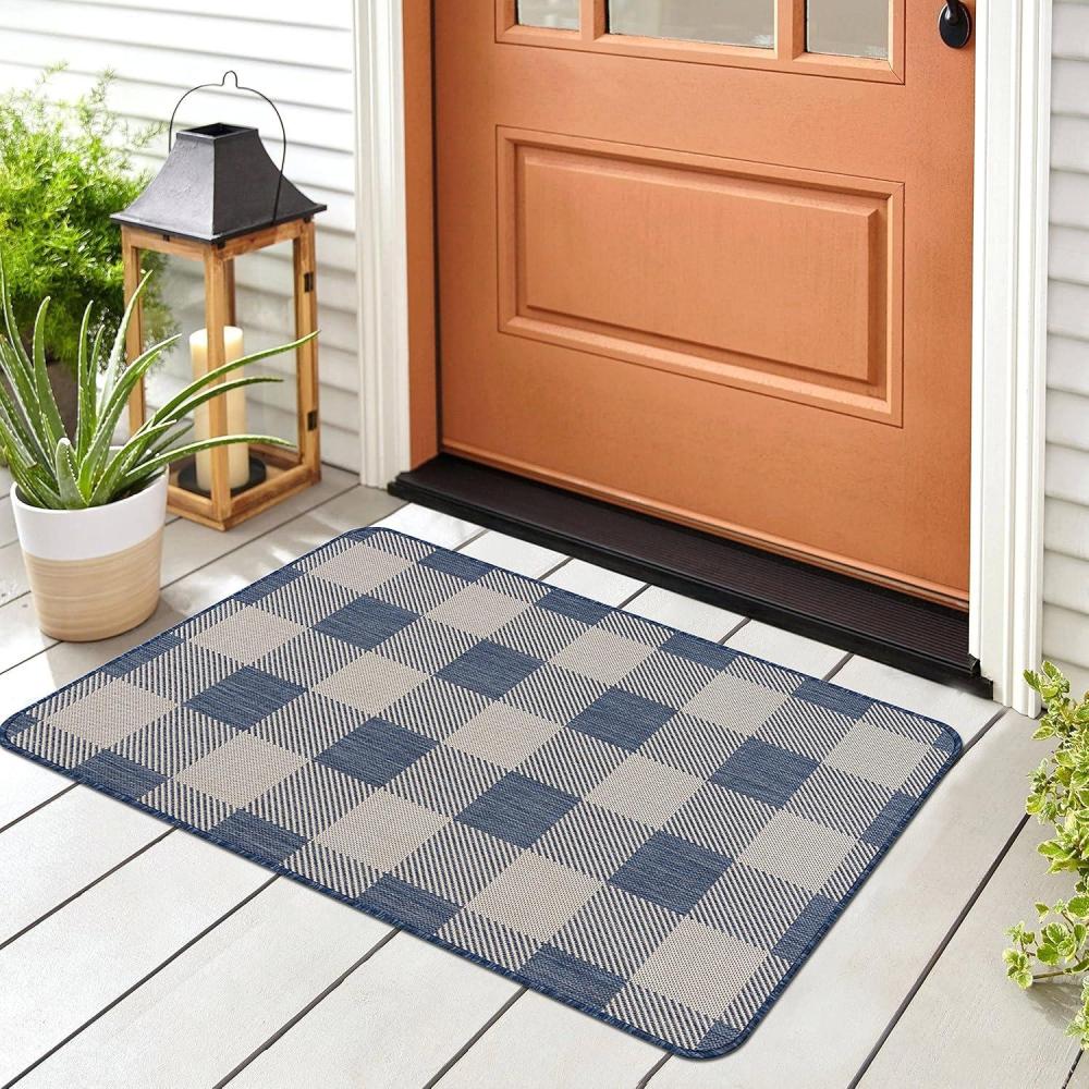 image:imageBuffalo Plaid Outdoor Rug Check Area Rugs for Indoor and Outdoor Patios Checkered Pattern Mats for Front Door Porch Kitchen and Hallway Washable Outside Carpet 2x3 BlueWhite