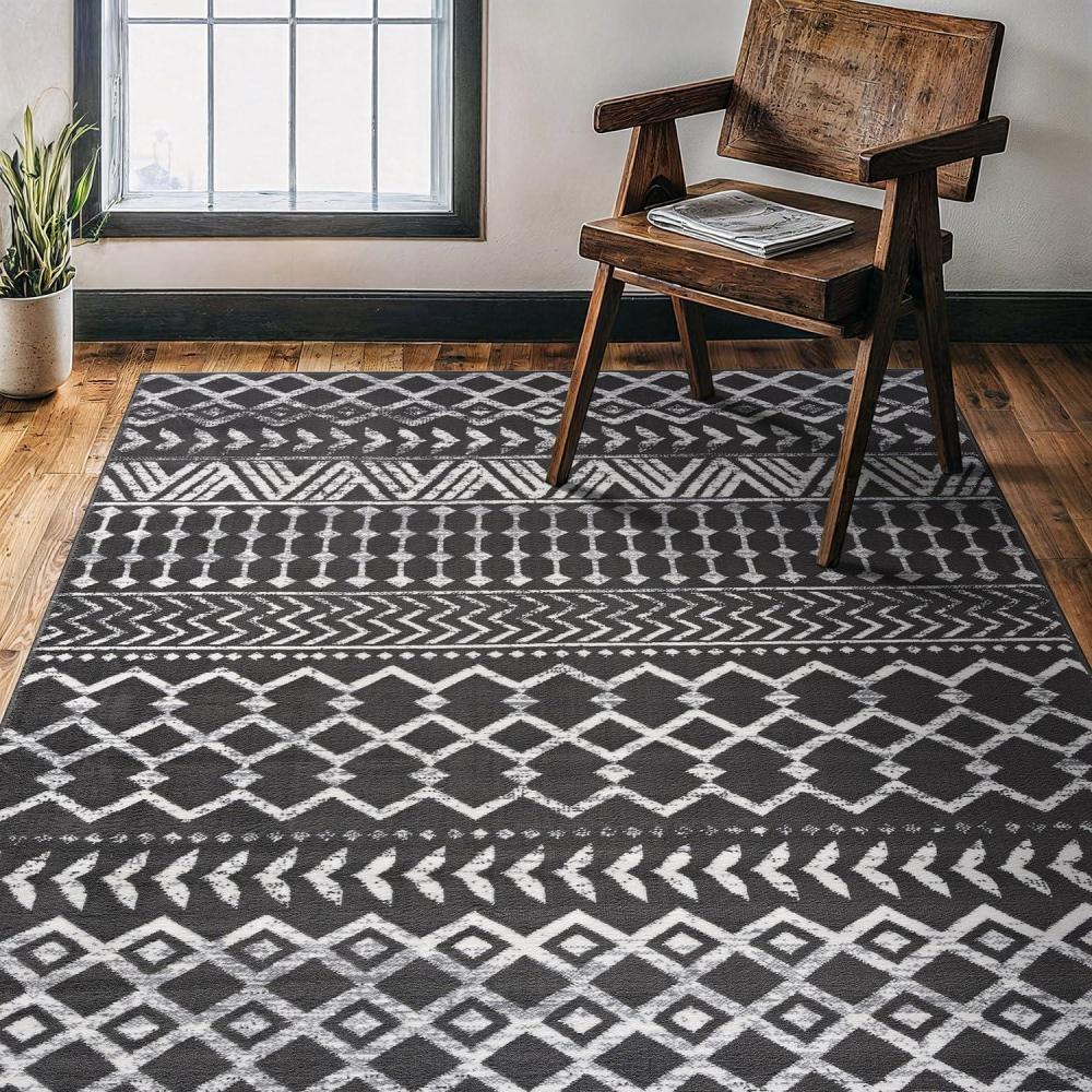image:imageCAMILSON Baby Shag Rug 8x10 Modern Luxury Striped Boho Area Easy Shaggy Rugs Soft Medium Pile Stain Resistant EasyCleaning NonShedding for Living Room Office Indoor Carpet 8 x 10  Beige  GrayBoho Dark Grey