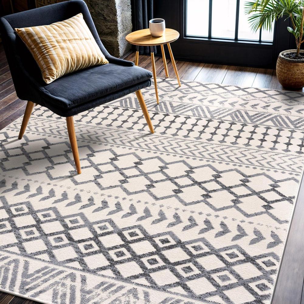 image:imageCAMILSON Baby Shag Rug 8x10 Modern Luxury Striped Boho Area Easy Shaggy Rugs Soft Medium Pile Stain Resistant EasyCleaning NonShedding for Living Room Office Indoor Carpet 8 x 10  Beige  GrayBoho Grey