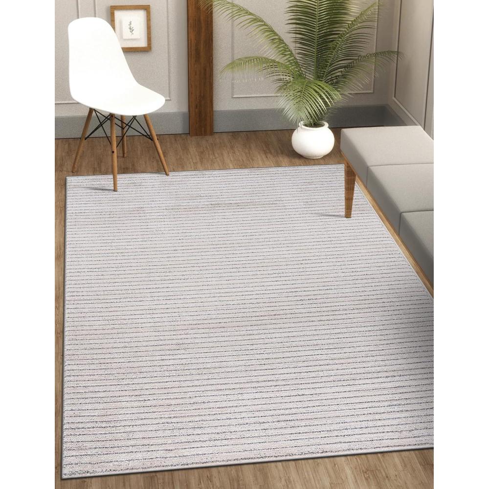 image:imageCAMILSON Baby Shag Rug 8x10 Modern Luxury Striped Boho Area Easy Shaggy Rugs Soft Medium Pile Stain Resistant EasyCleaning NonShedding for Living Room Office Indoor Carpet 8 x 10 Beige GrayMat1 Beige Gray