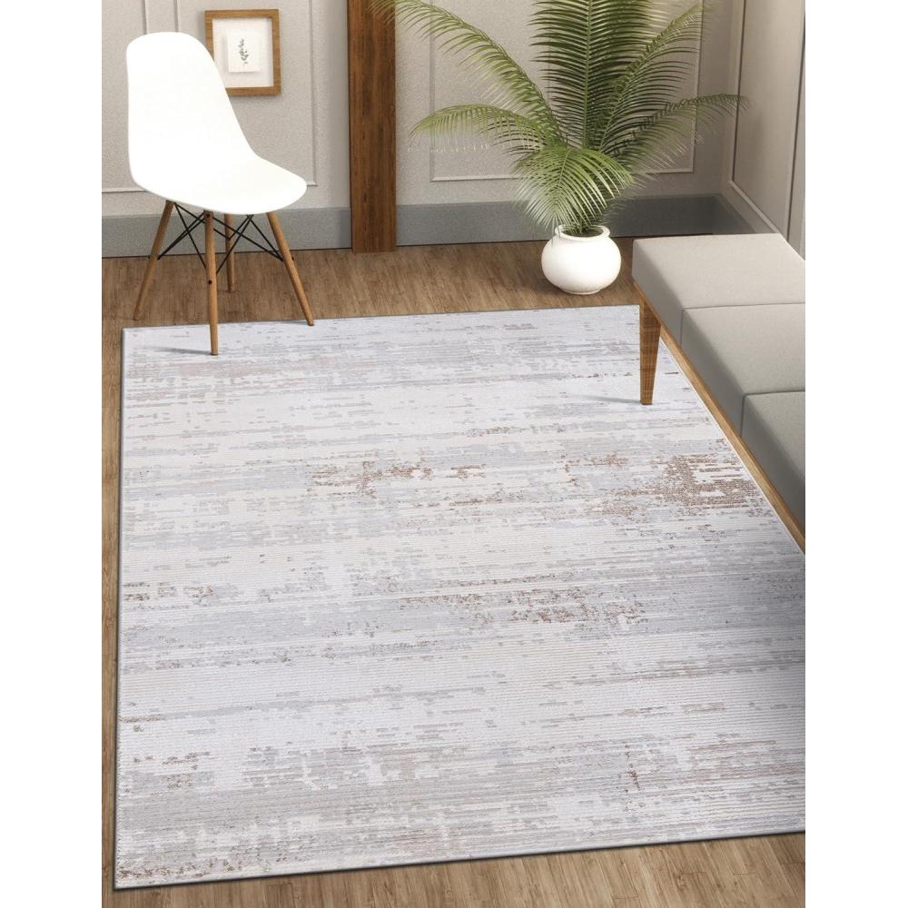 image:imageCAMILSON Baby Shag Rug 8x10 Modern Luxury Striped Boho Area Easy Shaggy Rugs Soft Medium Pile Stain Resistant EasyCleaning NonShedding for Living Room Office Indoor Carpet 8 x 10 Beige GrayPas1 Beige Gray