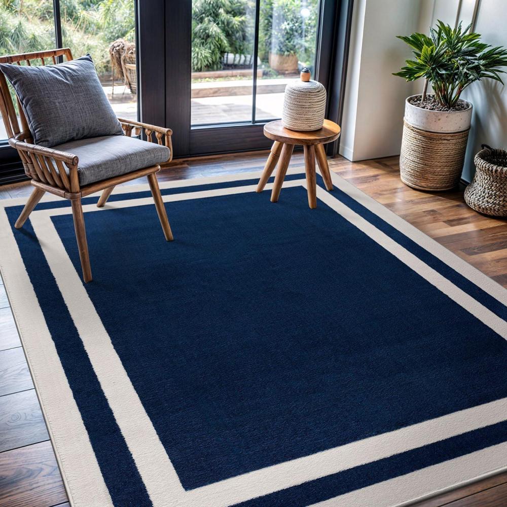 image:imageCAMILSON Baby Shag Rug 8x10 Modern Luxury Striped Boho Area Easy Shaggy Rugs Soft Medium Pile Stain Resistant EasyCleaning NonShedding for Living Room Office Indoor Carpet 8 x 10 Beige GrayNavy Blue