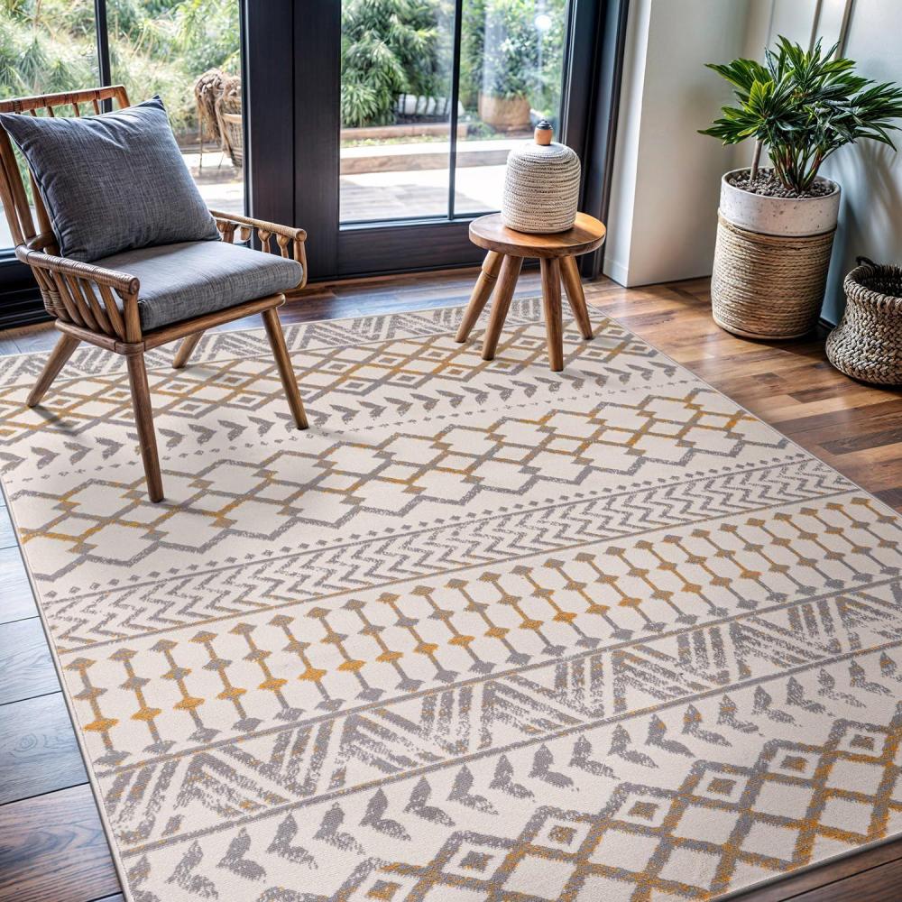 image:imageCAMILSON Baby Shag Rug 8x10 Modern Luxury Striped Boho Area Easy Shaggy Rugs Soft Medium Pile Stain Resistant EasyCleaning NonShedding for Living Room Office Indoor Carpet 8 x 10 Beige GrayBoho Yellow