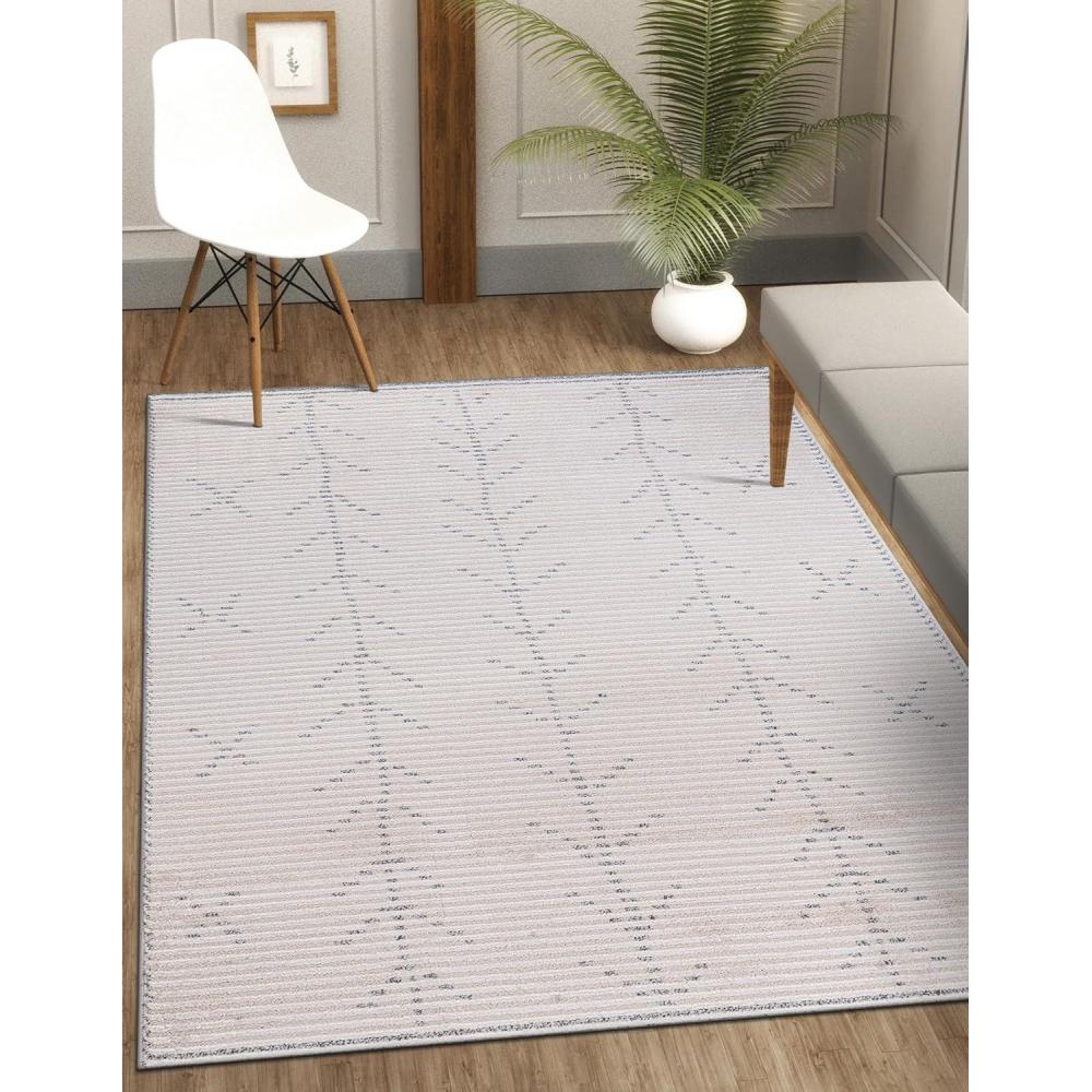 image:imageCAMILSON Baby Shag Rug 8x10 Modern Luxury Striped Boho Area Easy Shaggy Rugs Soft Medium Pile Stain Resistant EasyCleaning NonShedding for Living Room Office Indoor Carpet 8 x 10 Beige GrayMat3 Beige Gray