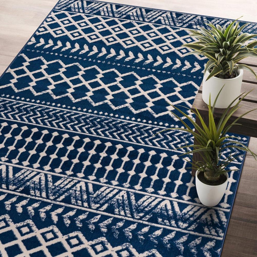 image:imageCAMILSON Baby Shag Rug 8x10 Modern Luxury Striped Boho Area Easy Shaggy Rugs Soft Medium Pile Stain Resistant EasyCleaning NonShedding for Living Room Office Indoor Carpet 8 x 10 Beige GrayBoho Navy Blue