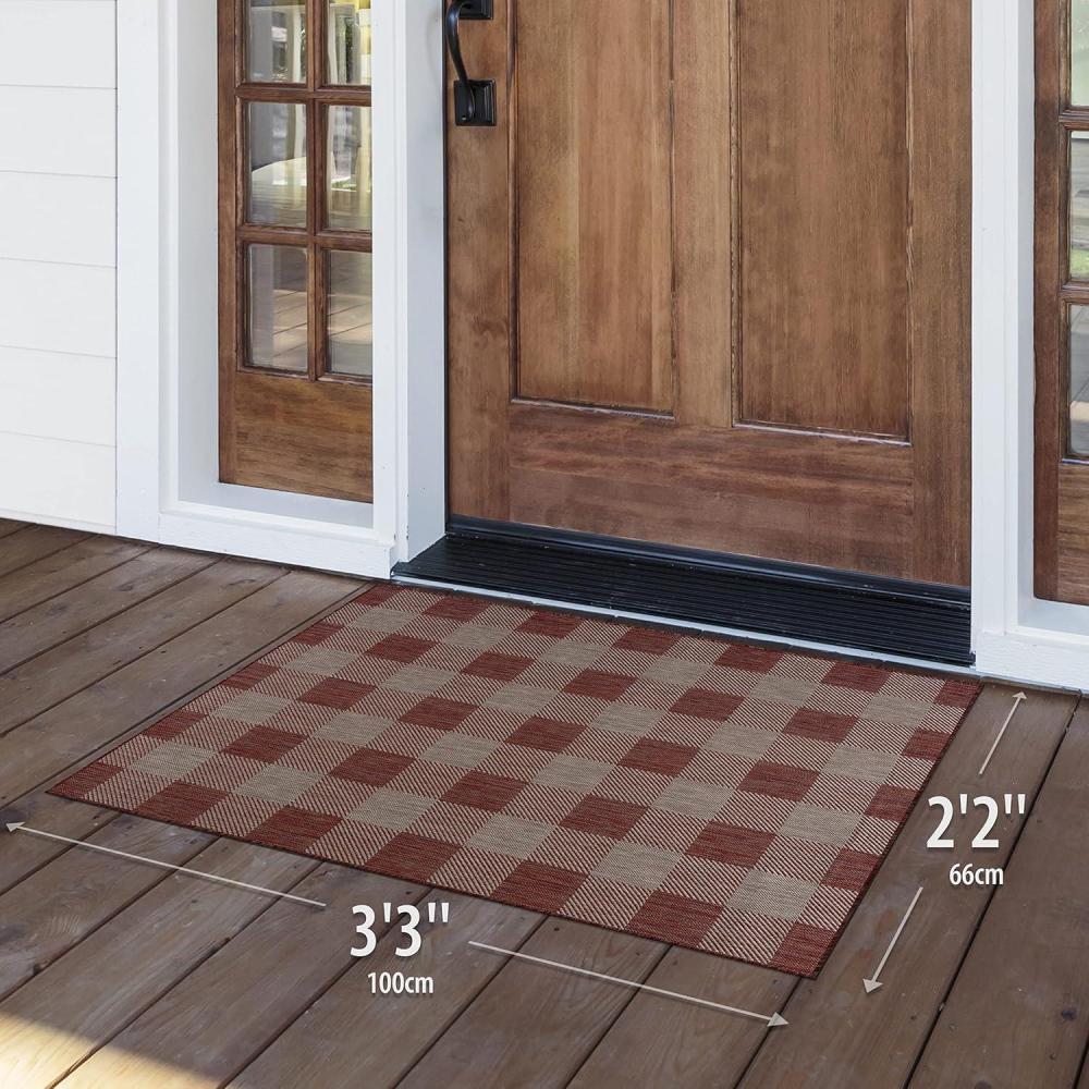 image:imageCAMILSON Buffalo Plaid Outdoor Rug  Check Area Rugs for Indoor and Outdoor Patios Checkered Pattern Mats for Front Door Porch Kitchen and Hallway  Washable Outside Carpet 2x3 CopperGrey