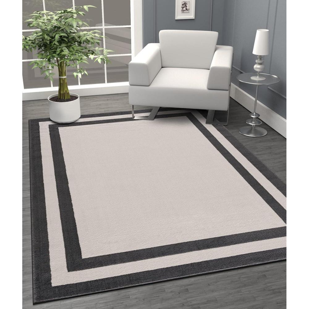 image:imageCAMILSON Cream Area Rug 53 x 70 Bordered for Living Room Bedroom Dining Room CreamGrey Indoor Area Rugs
