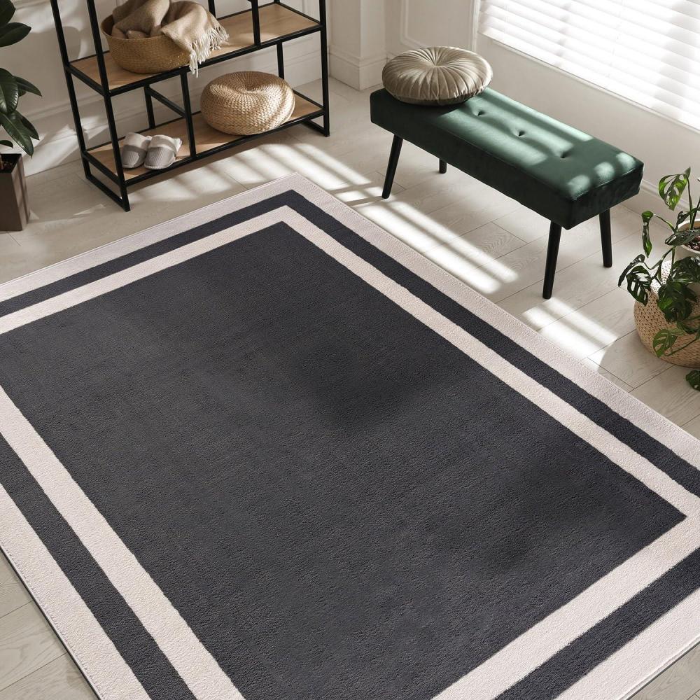 image:imageCAMILSON Dark Grey Area Rug 53 x 70 Bordered for Living Room Bedroom Dining Room Dark GreyCream Indoor Area Rugs Bordered Dark Grey