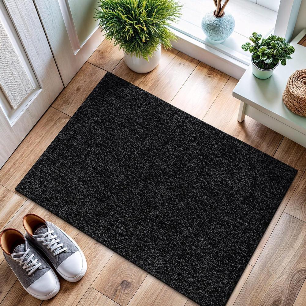 image:imageCAMILSON Easy Jute Rug 2x3 Indoor Outdoor Dark Gray Black Farmhouse Area Rugs for Living Room and Kitchen Rug Solid Boho Woven Design EasyCleaning Washable Outside Carpet Alfombras 2 x 3