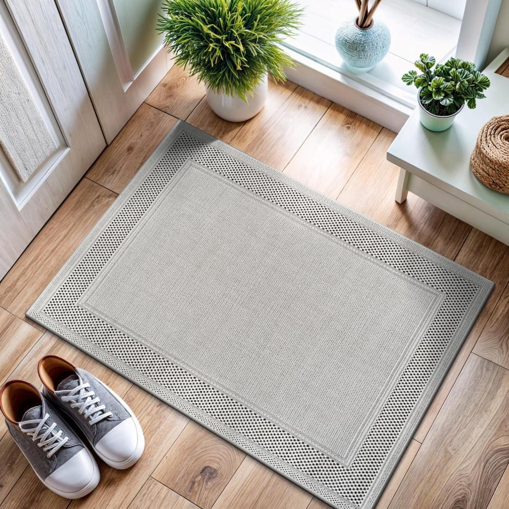 image:imageCAMILSON Easy Jute Rug 5x7 Indoor Outdoor Natural Color Fiber Area Rugs for Living Room Patio and Kitchen Rug Herringbone Seagrass Woven Design EasyCleaning Washable Outside Carpet Alfombras 5 x 7BorderedBoneblack