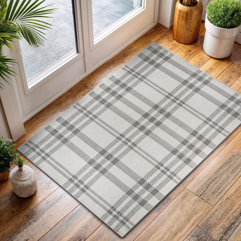 image:imageCAMILSON Easy Jute Rug 5x7 Indoor Outdoor Natural Color Fiber Area Rugs for Living Room Patio and Kitchen Rug Herringbone Seagrass Woven Design EasyCleaning Washable Outside Carpet Alfombras 5 x 7BoxBoneblack