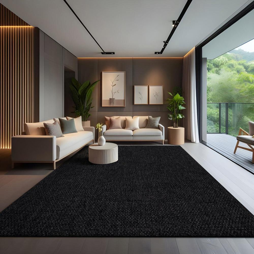 image:imageCAMILSON Easy Jute Rug 9x12 Indoor Outdoor Dark Gray Black Farmhouse Area Rugs for Living Room Patio and Kitchen Rug Solid Boho Woven Design EasyCleaning Washable Outside Carpet Alfombras 9 x 12