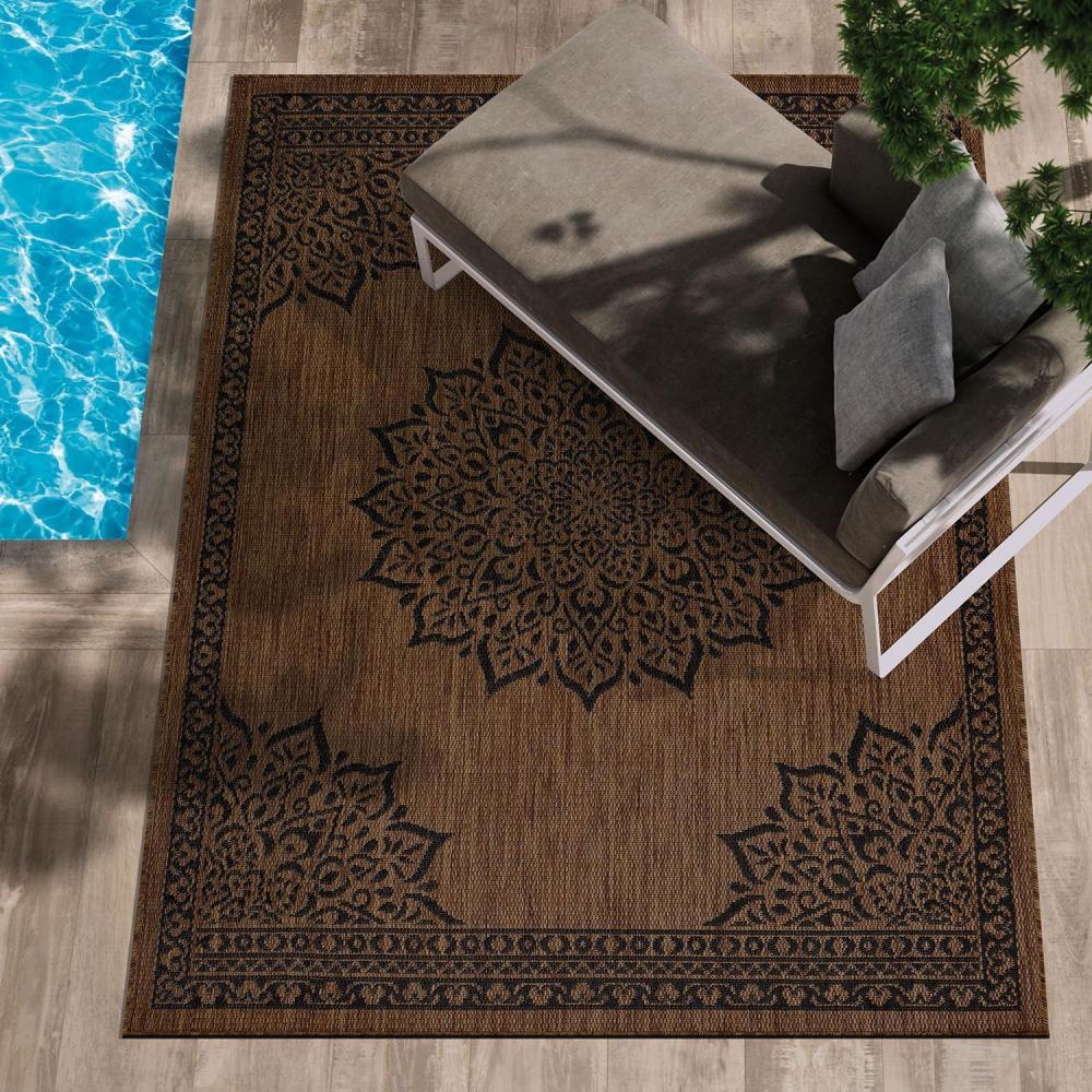 image:imageCAMILSON Indoor Outdoor Rug 5x7 Bordered Gray Modern Area Rugs for Indoor and Outdoor Patios Kitchen and Hallway Mats Washable Porch Deck Outside Carpet Bordered Grey 5 x 7Medallion Nut Brown