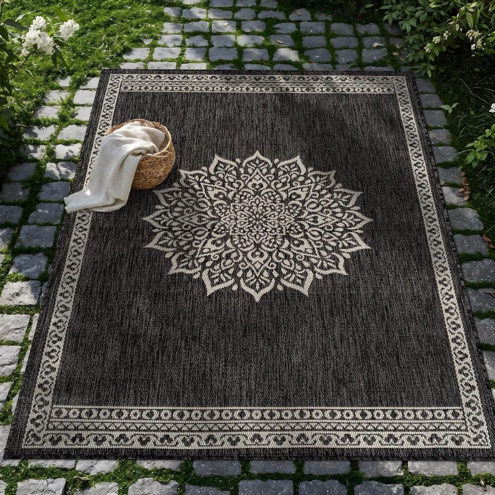image:imageCAMILSON Indoor Outdoor Rug 5x7 Bordered Gray Modern Area Rugs for Indoor and Outdoor Patios Kitchen and Hallway Mats Washable Porch Deck Outside Carpet Bordered Grey 5 x 7Medaglia Dark Gray