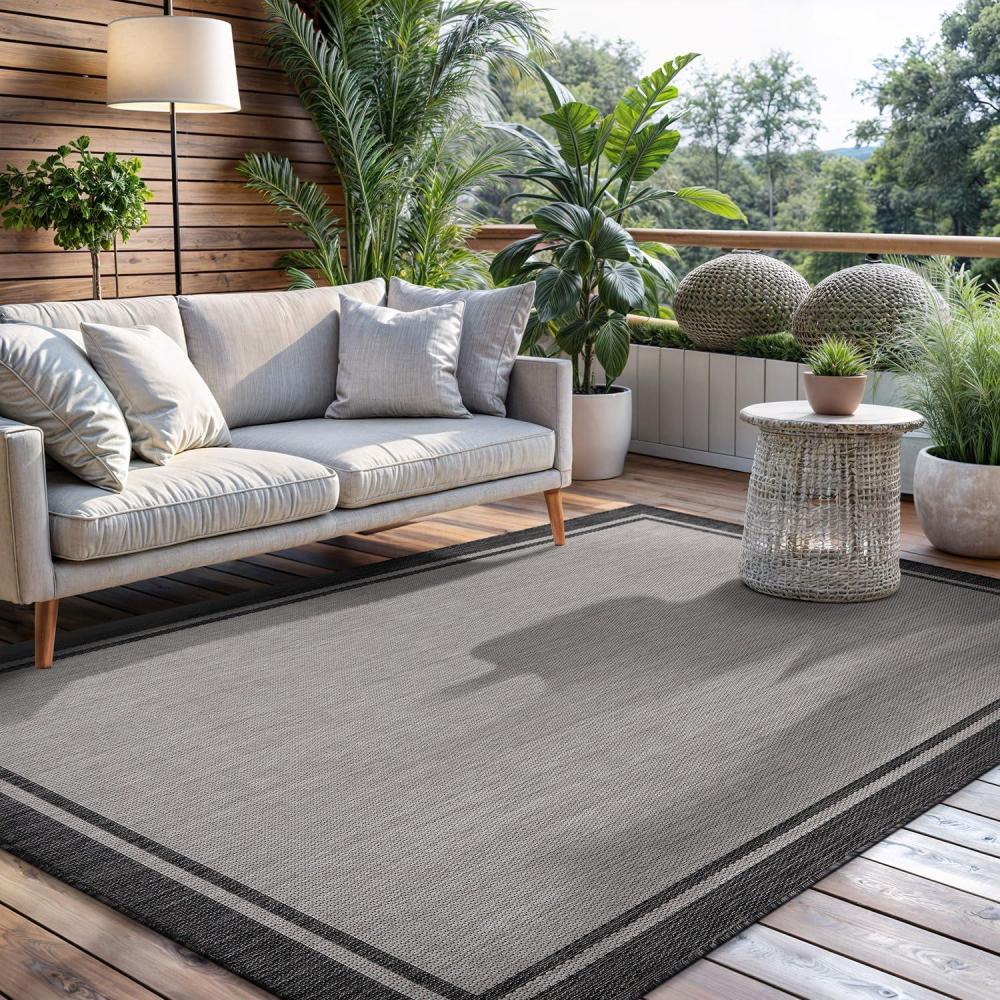 image:imageCAMILSON Indoor Outdoor Rug 5x7 Bordered Gray Modern Area Rugs for Indoor and Outdoor Patios Kitchen and Hallway Mats Washable Porch Deck Outside Carpet Bordered Grey 5 x 7Bordered Grey