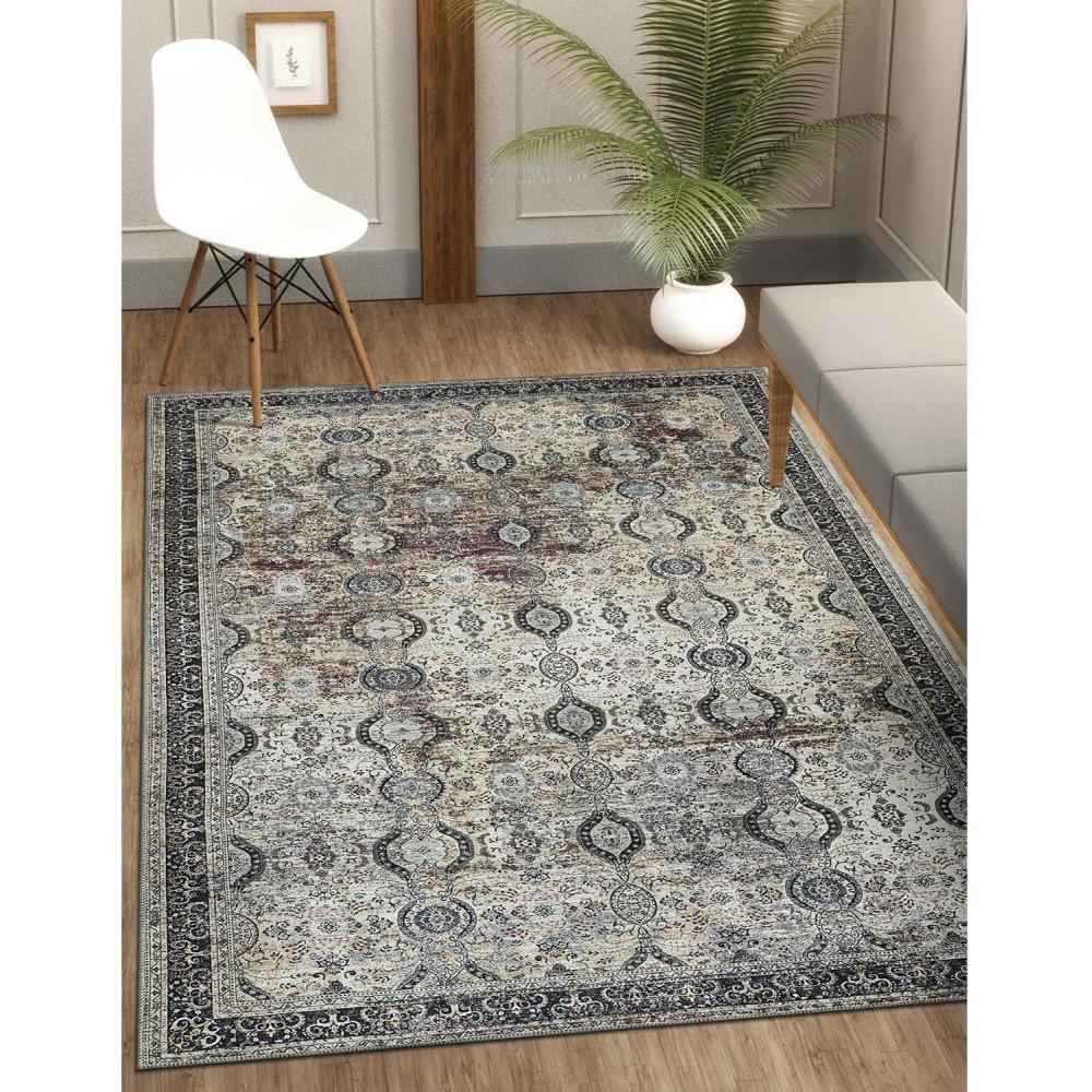 image:imageCAMILSON Large Printed Area Rugs with Ultra Thin Super Strong for Living Room Bedroom Vintage Rug 9x12 Stain and Water Resistant Traditional Indoor Carpet 9 x 12 Charcoal Olive