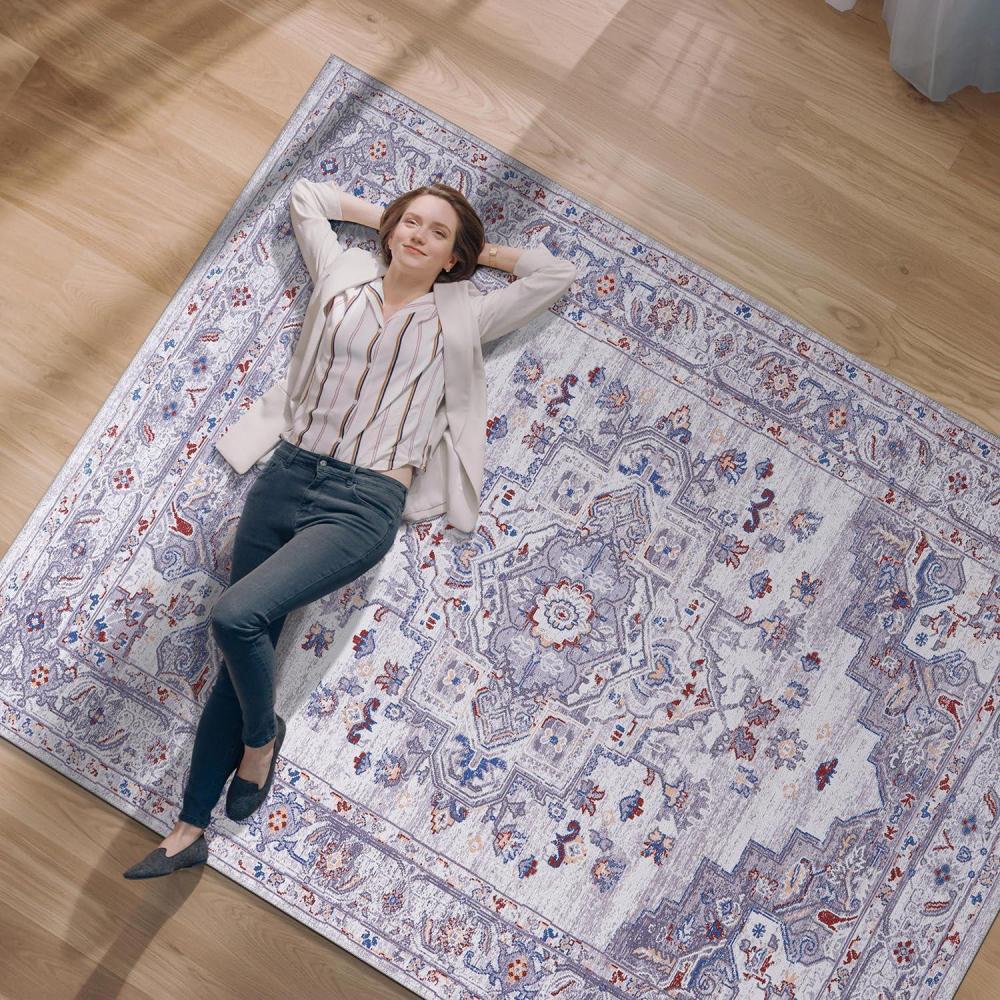 image:imageCAMILSON Large Printed Area Rugs with Ultra Thin Super Strong for Living Room Bedroom Vintage Rug 9x12 Stain and Water Resistant Traditional Medallion Indoor Carpet 9 x 12 Multi Gray