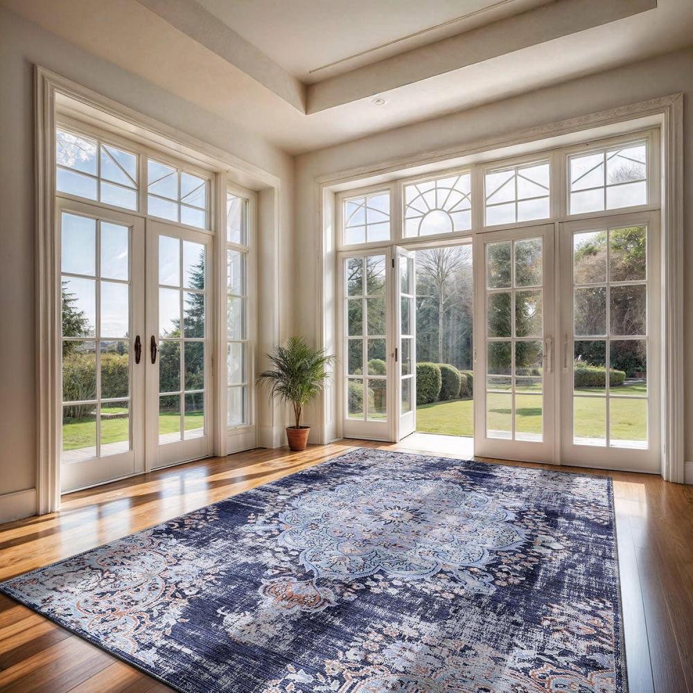 image:imageCAMILSON Machine Washable Area Rugs for Living Room Bedroom Distressed Vintage Washable Rug 8x10 Non Slip Backing Stain and Water Resistant Traditional Bohemian Indoor Carpet 8 x 10 Blue