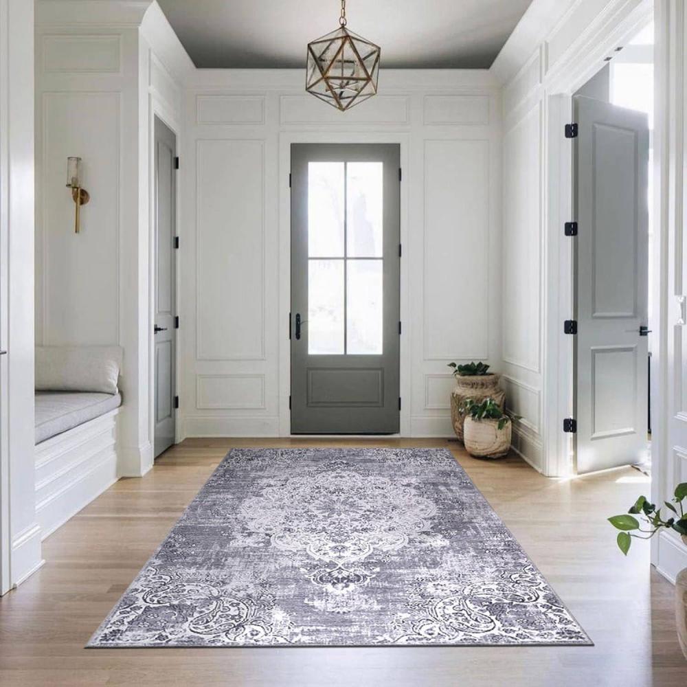 image:imageCAMILSON Machine Washable Area Rugs for Living Room Bedroom Distressed Vintage Washable Rug Non Slip Backing Stain amp Water Resistant Traditional Bohemian Indoor Carpet Gray 9 x 12