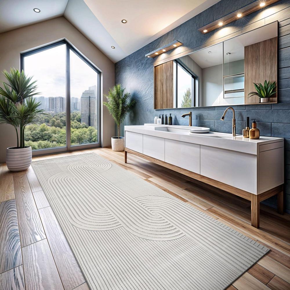 image:imageCAMILSON Micro Loop Rug 5x7 Modern Luxury Geometric Arch Area Rugs Soft High and Low Pile Stain Resistant EasyCleaning NonShedding for Living Room Office Indoor Carpet 5 x 7 WhiteCurved White