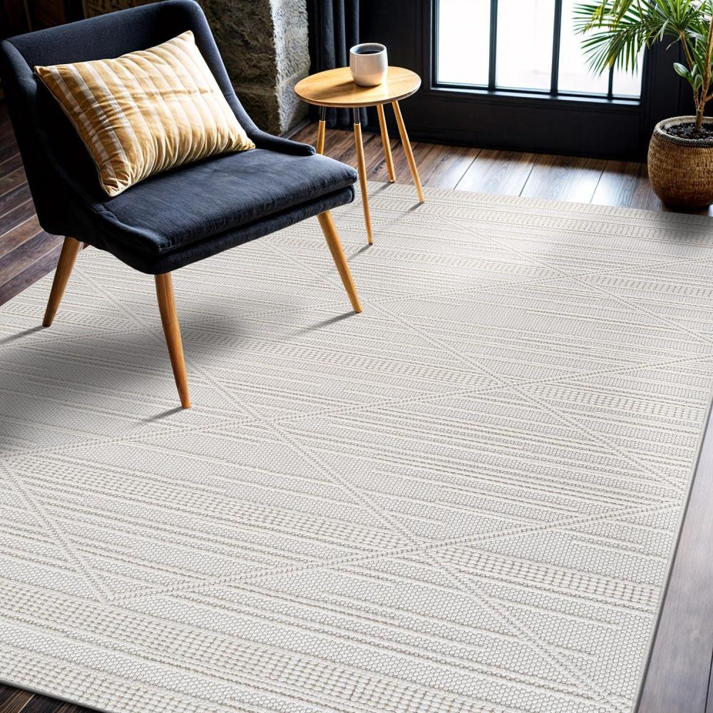 image:imageCAMILSON Micro Loop Rug 5x7 Modern Luxury Geometric Arch Area Rugs Soft High and Low Pile Stain Resistant EasyCleaning NonShedding for Living Room Office Indoor Carpet 5 x 7 WhiteGy1 White