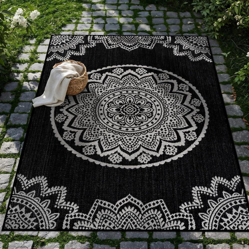 image:imageCAMILSON Outdoor Rug 5x7 Modern Area Rugs for Indoor and Outdoor Patios and Porches Waterproof Washable NonShedding EasytoClean Outside Carpet 5 x 7 Medallion Dark GreyLight GreyMedallion Black White
