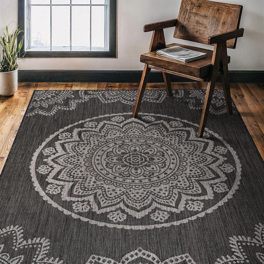 image:imageCAMILSON Outdoor Rug 5x7 Modern Area Rugs for Indoor and Outdoor Patios and Porches Waterproof Washable NonShedding EasytoClean Outside Carpet 5 x 7 Medallion Dark GreyLight GreyMedallion Dark Grey Light Grey