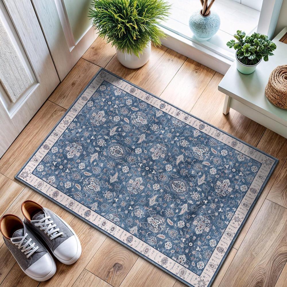 image:imageCAMILSON Printed Bathroom Rugs Oriental Retro Vintage Floral Area Rug 2x3 NonShedding Ultra Thin Super Strong Stain Resistant Indoor Carpet for Hallway Kitchen Office 2 x 3  Navy Blue