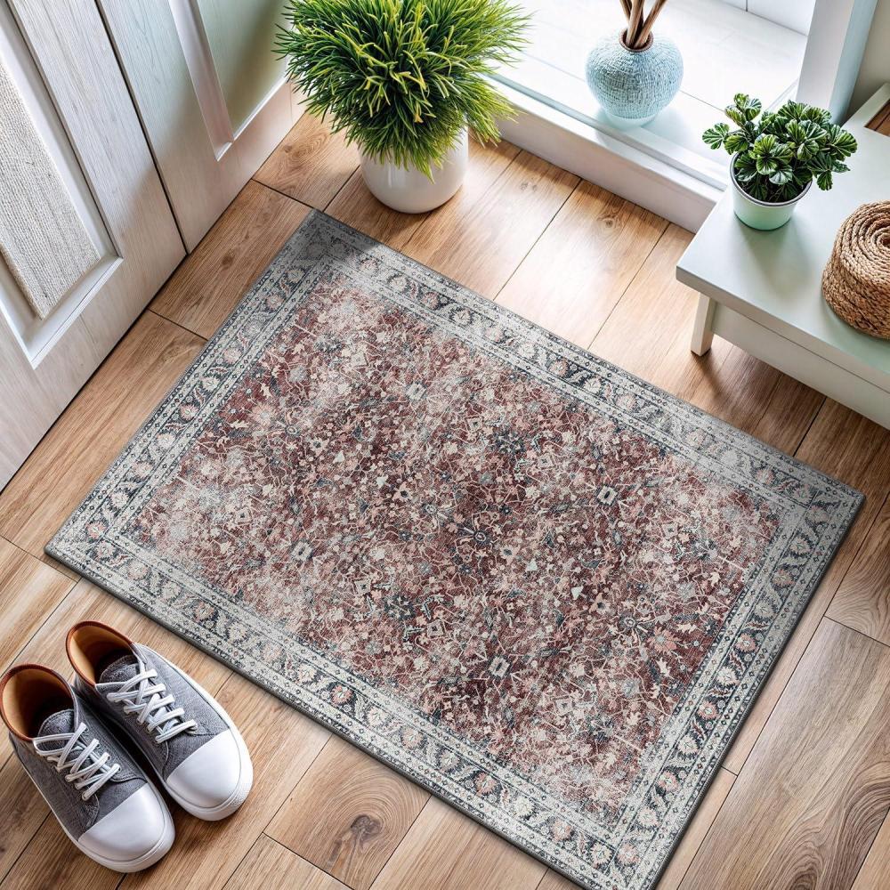 image:imageCAMILSON Printed Bathroom Rugs Oriental Retro Vintage Floral Area Rug 2x3 NonShedding Ultra Thin Super Strong Stain Resistant Indoor Carpet for Hallway Kitchen Office 2 x 3  Rust Red