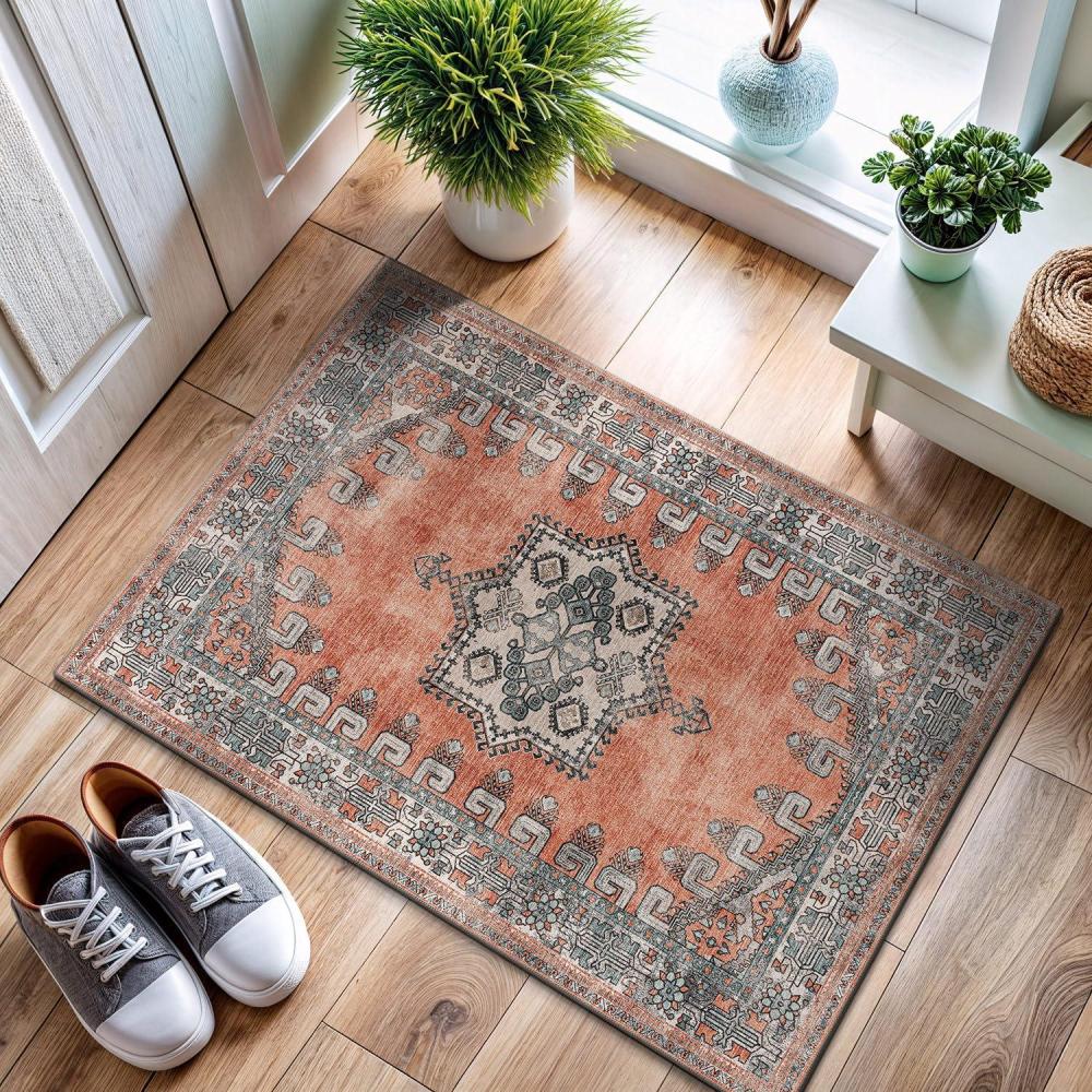 image:imageCAMILSON Printed Bathroom Rugs Oriental Retro Vintage Medallion Area Rug 2x3 NonShedding Ultra Thin Super Strong Stain Resistant Indoor Carpet for Hallway Kitchen Office 2 x 3  Orange