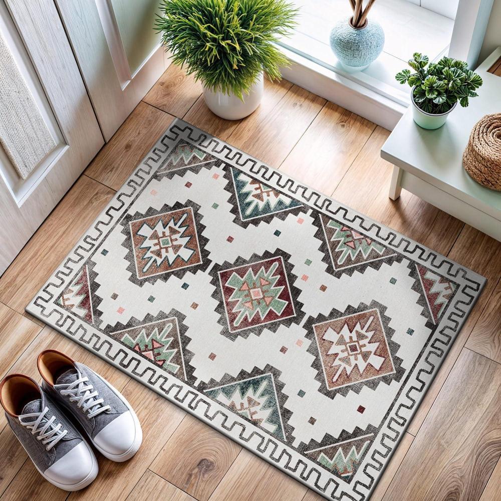 image:imageCAMILSON Printed Bathroom Rugs Oriental Retro Vintage Moroccan Area Rug 2x3 NonShedding Ultra Thin Super Strong Stain Resistant Indoor Carpet for Hallway Kitchen Office 2 x 3  Beige