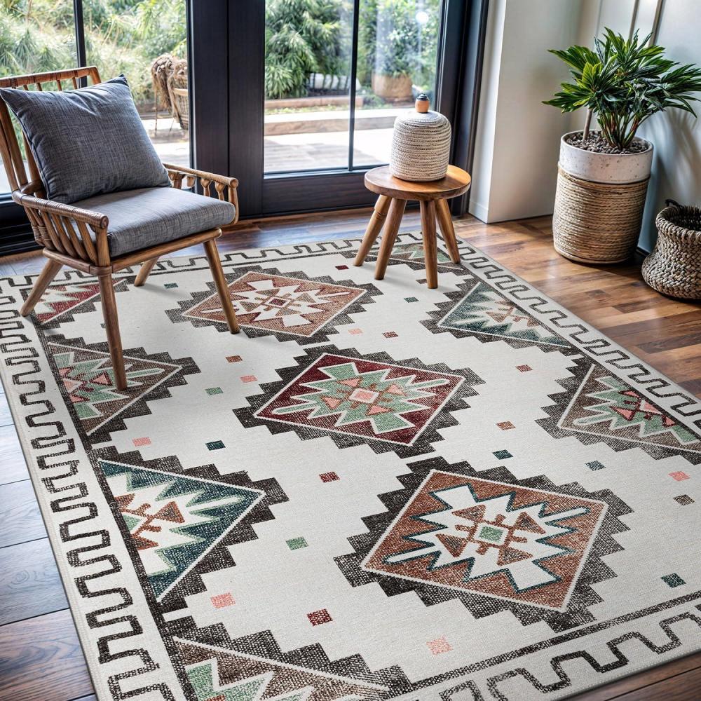 image:imageCAMILSON Printed Living Room Rugs Oriental Retro Traditional Vintage Moroccan Area Rug 5x7 NonShedding Ultra Thin Super Strong Stain Resistant Indoor Carpet for Hallway Kitchen 5 x 7 Beige