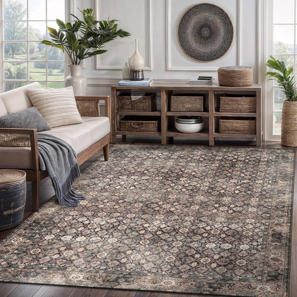 image:imageCAMILSON Printed Living Room Rugs Oriental Retro Vintage Floral Area Rug 5x7 NonShedding Ultra Thin Super Strong Stain Resistant Indoor Carpet for Hallway Kitchen 5 x 7  Wood Beige