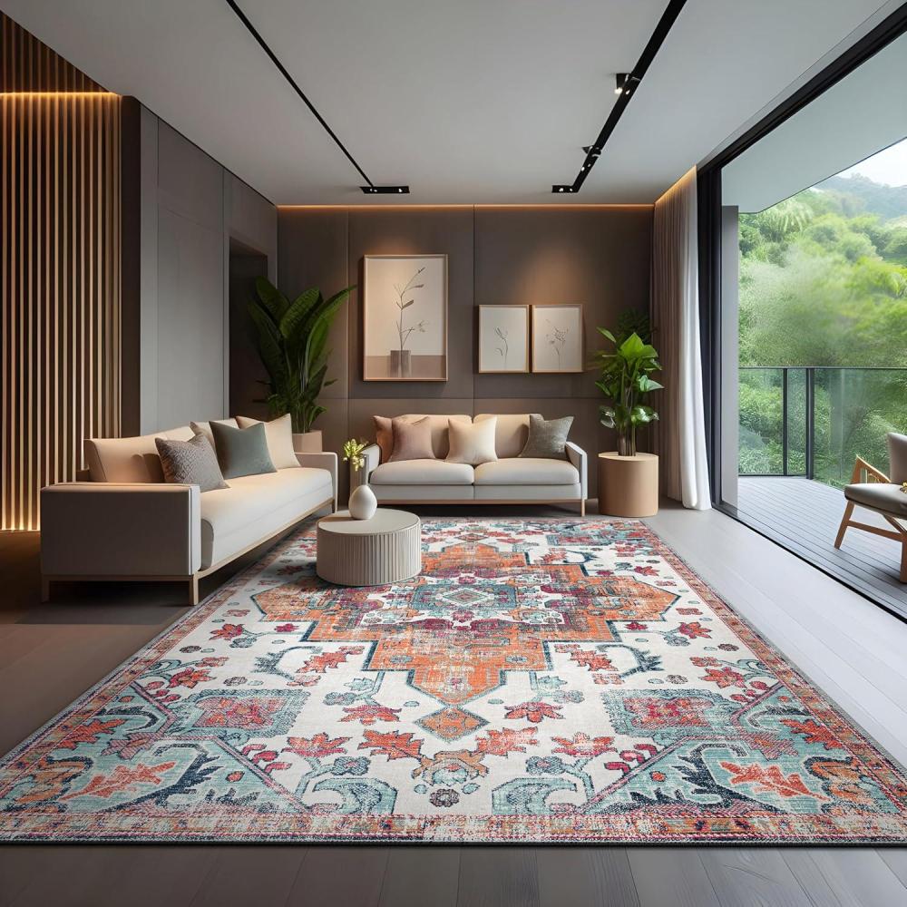 image:imageCAMILSON Printed Living Room Rugs Oriental Retro Vintage Medallion Area Rug 9x12 NonShedding Ultra Thin Super Strong Stain Resistant Indoor Carpet for Hallway Kitchen 9 x 12 Multicolor